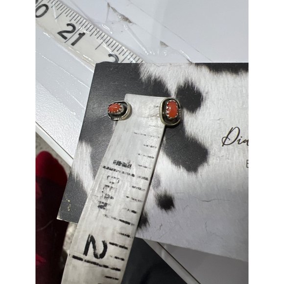 Diamond Bar Coral Southwestern Earrings Womens Silver Boho Hippie NEW - Picture 5 of 5